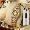 Relógio Feminino Pintime Estilo Pulseira Totalmente Cravejado, Compacto, Luxo Leve, Retrô, À Prova D'água, Quartzo, Venda Quente Transfronteiriça