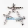 Accesorios para pulseras de joyería DIY mitad plata 925 microincrustaciones calavera cruz cuentas espaciadoras agujero vertical agujero central