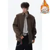 Jaqueta Motociclista Retro Americana com Gola Alta Masculina Primavera e Outono Solta Casual Top Marca Tendência Scoundrel Bonito Sensação de Luxo Roupa Exterior