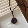 Colar com Pingente Fivela da Paz de Sândalo Estilo Chinês Zen Feminino Retrô Novo Chinês Corda Trançada Longa Corrente Simples para Suéter Acessórios
