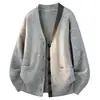 Nueva Colección Otoño/Invierno 2026: Cárdigan de Punto con Cuello en V de Corte Relajado, Suéter Unisex de Color Bloqueado de Corte Holgado, Ropa Exterior Casual y Versátil