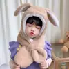 2026 Novo Chapéu de Coelho Outono/Inverno Versátil Quente à Prova de Vento Forrado com Fleece Espesso Conjunto de Cachecol Chapéu de Pelúcia Desenho Animado Fofo