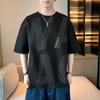 Camiseta de Manga Corta Talla Grande para Hombre Verano 2024 Casual Estilo Hong Kong Marca de Moda Hombro Caído Ins Camiseta Básica para Hombre