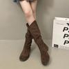 Elegantes Botas con Hebilla de Cinturón Retro para Mujer 2025 Otoño Botas de Cuero Estilo Francés Maillard Botas de Moda Vaqueras Occidentales Tendencia