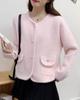 Cárdigan de Punto de Lana de Visón Imitación Pequeña Fragante de Cuello Redondo para Mujer Primavera y Otoño 2025 Nueva Moda Sencillo Suéter Chaqueta Top