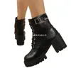 Botas de Montaña Negras con Cordones para Mujer de Estilo Europeo y Americano, Nueva Temporada, Comercio Exterior Transfronterizo, Tacón Grueso, Punta Redonda, Tallas Grandes al por Mayor, Tallas Grandes
