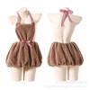 Saia Curta Plush Costas Nuas Urso Pendurado no Pescoço Fofo Bidimensional Vestido de Empregada Lingerie Sexy Cosplay de Empregada