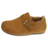 Zapatos de Algodón Cálidos Planos con Suela Gruesa tipo Retro y Forro de Felpa para Mujer, Nuevos Zapatos Birkenstock de Invierno 2026, sin Cordones, Suela Suave