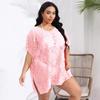 Europeu e americano cross-border plus size mulheres sexy renda oco perspectiva v-neck split blusa vestido de praia feminino 19140