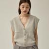 Chaleco cárdigan de cuello en V para mujer 2023 Otoño Bolsillo Sin mangas Manga corta Suéter Pulóver Top Estilo artístico Cuello en V