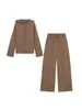 Sudadera con capucha de gofre de textura simple transfronteriza, traje casual para mujer, pantalones largos de pierna ancha con cordón de cintura alta, conjunto de dos piezas