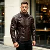 Chaqueta de cuero PU para hombre transfronteriza, cuello alto, corte ajustado, estilo motociclista, disponible en varios colores, ropa casual y de negocios, chaqueta de cuero con cremallera para hombre