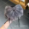 Pinza para coleta de lazo de pedrería a cuadros grises, elegante y dulce para mujer, adecuado para coletas bajas y peinados semirecogidos