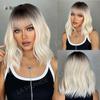Amazon New Hot Selling Doméstico Seda com Couro Cabeludo e Franja Cabelo Curto Cacheado Linho Gradiente Dourado Cabelo Feminino