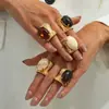 Anillo Ancho Geométrico Cepillado Estilo Europeo y Americano Transfronterizo Ins para Mujer, Joyería de Anillo Maillard Gradiente Punk
