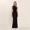 Vestido de hombro elegante de satén para mujer de comercio exterior europeo y americano 2025 verano nuevo, vestido sexy de cadera ajustado