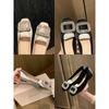 Dama de la Mansión~ Zapatos de Vestir Cuadrados de Punta Cuadrada, Estilo Francés, para Mujer, con Pedrería de Lujo, Sin Cordones