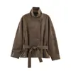 Casaco Trench Cropped Elegante de Temperamento Moda Cruzada Europeia e Americana Roupas Femininas Outono Gravata