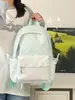 Mochila de estilo coreano a cuadros azules y blancos con lunares, con ribete de encaje, perfecta para niñas, estudiantes, ir de compras y viajar