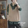 Colete Tricotado de Renda Artística Vintage para Primavera e Outono com Bolso e Decote V Feminino Solto Emagrecedor de Lã
