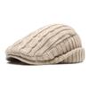 Gorra de lana tejida para otoño e invierno, boina británica para mujer, gorra frontal para todo tipo de partidos, protección para las orejas, forro polar, gorra cálida para hombre