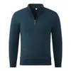 Suéter de Color Sólido para Hombre Otoño e Invierno con Media Cremallera y Cuello Alto Casual de Negocios Cuello Acanalado Pulóver Cálido Capa Base de Punto