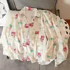 Pijama para Mujer 2024 Primavera y Otoño Algodón de Burbujas Tejido Arrugado Manga Larga Estilo Princesa de Dibujos Animados Ropa de Abrigo Ropa para el Hogar conjunto