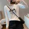 Camiseta de manga larga de algodón puro para mujer, nuevo estilo primavera y otoño, blanca casual ajustada versátil, top 100% algodón