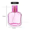 Comércio Exterior Logotipo Estampado em Seda Colorida Quadrada Garrafa de Perfume Cosméticos Vidro 50ml Tampa de Pressão Portátil Frasco de Amostra de Perfume