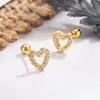 Pendientes de Rosca con Forma de Corazón de Nuevo Estilo para Mujer, Pequeños y Versátiles para el Uso Diario, Corazón de Melocotón Hueco con Pendientes Tachonados de Diamantes, Accesorios para Orejas Únicos y Versátiles