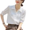 Camisa Feminina de Chiffon com Decote V e Mangas Curtas, Novo Design Verão 2026, Blusa Top Estilosa