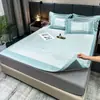 Juego de Tres Piezas de Alfombrilla de Seda de Hielo de Color Sólido de Gama Alta, Alfombrilla Plegable Fresca de Verano Lavable para Aire Acondicionado, Alfombrilla de Alta Densidad