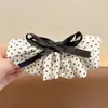 Presilha de cabelo elegante estilo francês para cabelos finos, presilha de garra vertical com toque de luxo, presilha banana com laço de bolinhas grandes, grampo de cabelo para rabo de cavalo alto