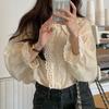 Foto Real em Estoque ~ Batimento Cardíaco de Um Segundo! Blusas Top com Renda Bordada em Patchwork e Recortes Volumosos para Mulheres