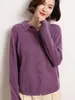 Cardigan de Cashmere com Gola Polo Novo Estilo Primavera e Outono Feminino Manga Longa Cor Sólida Solto Tricô Camisa Suéter Jaqueta Top