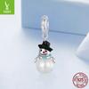 Pingente de boneco de neve de pérola de Natal de prata esterlina s925 Pulseira de inverno com contas Acessórios Colar DIY Luz Luxo
