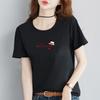 2913 # Camiseta de Manga Curta para Mulheres, Versão Coreana Solta para Estudantes (95% Algodão 5% Elastano) (Novo Tamanho XXL)