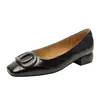 Sapatos Femininos Versáteis de Bico Quadrado e Boca Rasa com Salto Grosso, Novos Modelos Primavera e Outono, Couro Macio, Confortáveis para os Pés, Adequados para o Trabalho, Sapatos de Trabalho Retro Fashion