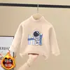 Blusa Térmica de Fleece para Meninos Estilo Outono/Inverno Gola Meia-Alta Roupa Íntima Quente para Crianças de Tamanho Médio a Grande Manga Longa Escovada Camiseta Versátil