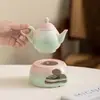 Conjunto Aquecedor de Chá Cerâmico com Esmalte Azul Sombra e Vermelho, Fogareiro de Chá Cerâmico para Uso Doméstico, Base de Aquecimento com Vela, Conjunto para Aquecer Chá