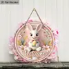 Letrero de Madera de Pascua con Conejo Letrero de Bienvenida para Puerta Venta al por Mayor Decoración de Pared de Atmósfera Festiva Decoración de Pared Artesanía de Madera