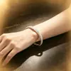 Nuevo Pulsera Anillo Liso Estilo Chino de Gypsophila con Superficie Abierta Escarchada para Mujer, Pulsera de Superficie Arena de Cobre Blanco a Mitad, Regalo para Mejor Amiga o Novia