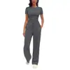 Conjunto casual de moda europeu e americano de comércio exterior transfronteiriço 2026, best-seller: conjunto de blusa de manga curta plissada e calça comprida para mulheres