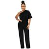 K10137 Cabello Liso de Fábrica Amazon Pantalones Casuales de Color Sólido con Cintura Descubierta de un Hombro con Espalda Descubierta Pantalones Cortos de Manga Corta