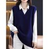 Novo Colete de Lã Outono Inverno Feminino Dividido Comprimento Médio Solto Emagrecedor Sem Mangas Tricot Base Camisa Tendência para Mulheres Pequenas