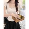 Camiseta de manga corta con cuello cuadrado y clavícula de encaje Pure Desire para mujer, top ajustado de verano con lazo estilo ballet