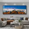 Pintura Decorativa para Sala de Estar con Fondo del Sol Dorado Brillando sobre las Montañas, Pintura Colgante de Pared de Fondo para Sofá Lujosa y Elegante, Paisaje para Oficina