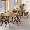 Mesa y Sillas de Comedor Comerciales de Madera Maciza y Ratán Estilo Wabi-Sabi para Restaurantes Occidentales, Cafeterías y Pastelerías de Moda, Mesa Cuadrada Informal
