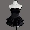 Vestido Corto 2026 Nuevo Modelo Comercio Transfronterizo Negro Sin Tirantes Satín Sexy Ceñido a la Cintura Adelgazante Vestido de Cumpleaños