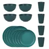 Conjunto de 16 Peças de Prato, Tigela e Copo de Palha de Trigo Amazon, Padrão Vertical Doméstico, Prato de Jantar, Tigela de Sopa, Copo de Água, Caixa de Louças para Presente